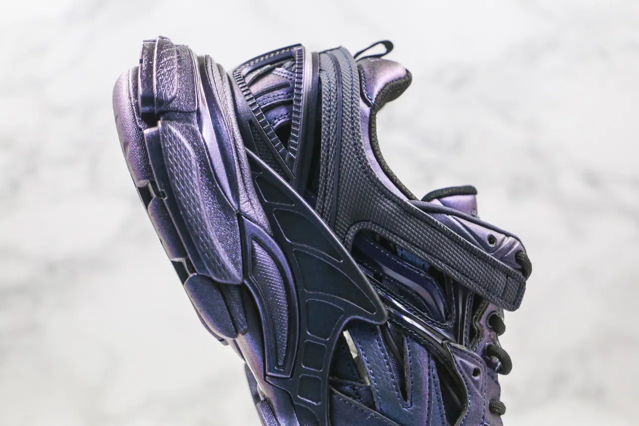 Balenciaga Tênis Chunky Roxo Preto Iridiscente Metálico Multi-Camadas Cage Overlay 4