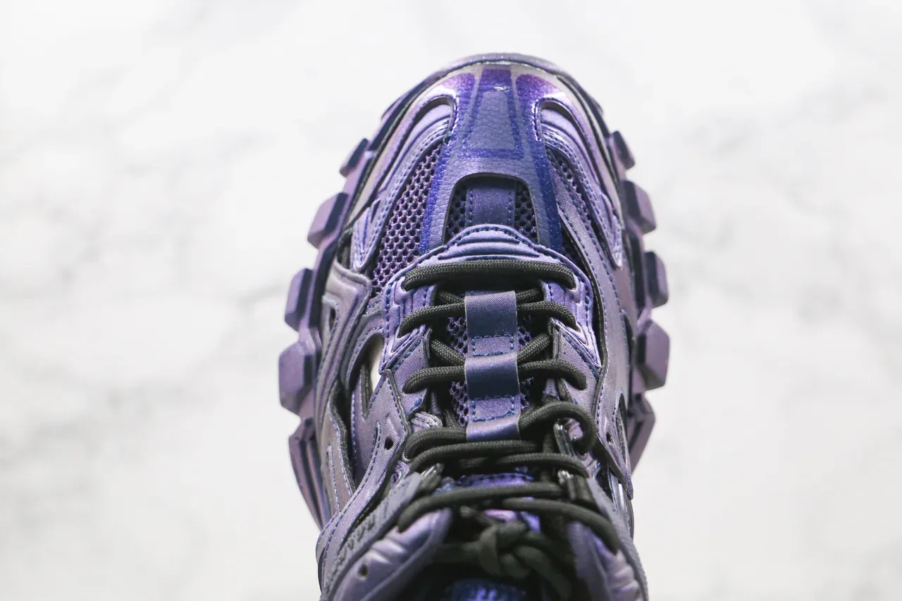 Balenciaga Tênis Chunky Roxo Preto Iridiscente Metálico Multi-Camadas Cage Overlay 5