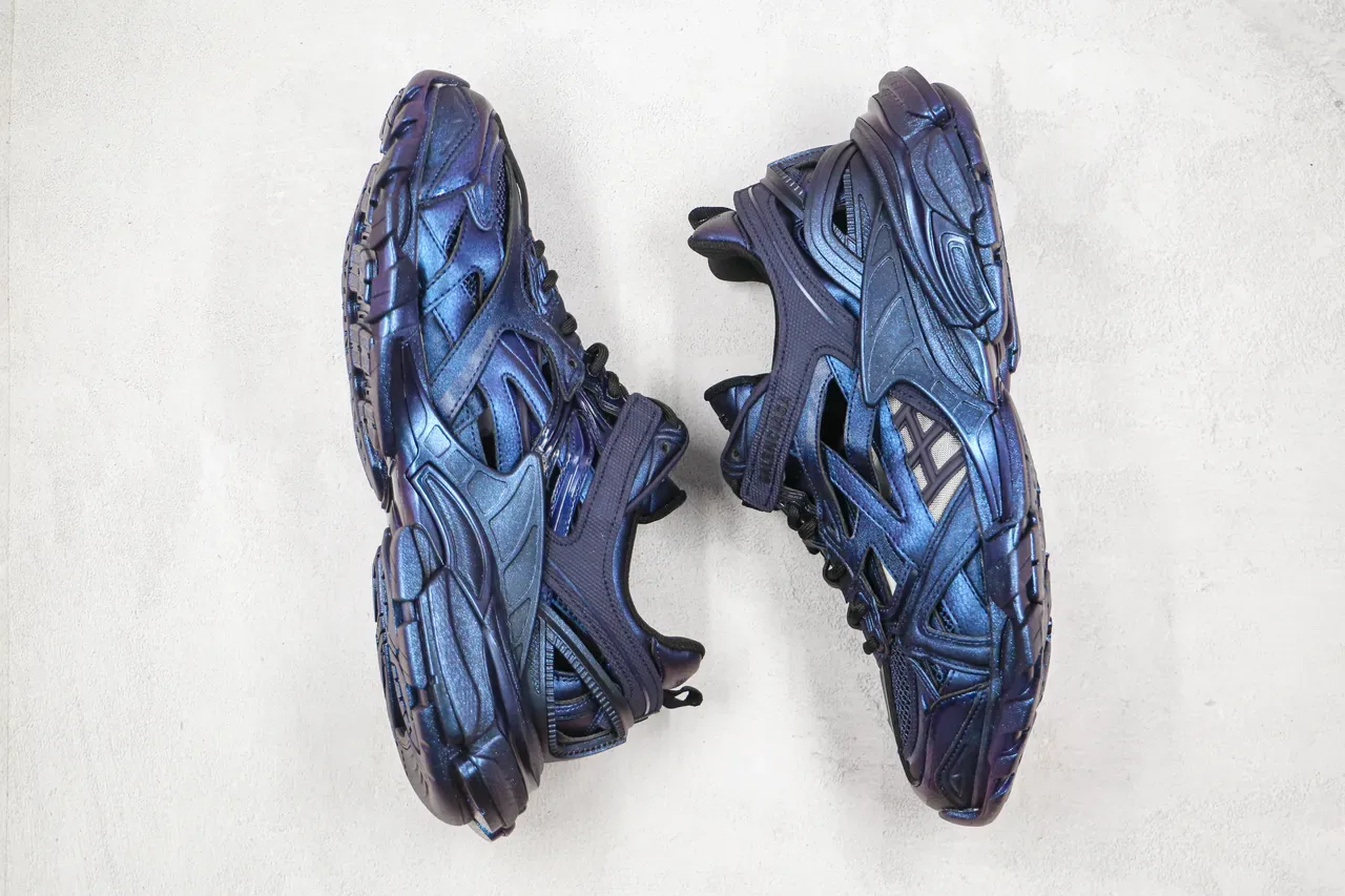 Balenciaga Tênis Chunky Roxo Preto Iridiscente Metálico Multi-Camadas Cage Overlay 7
