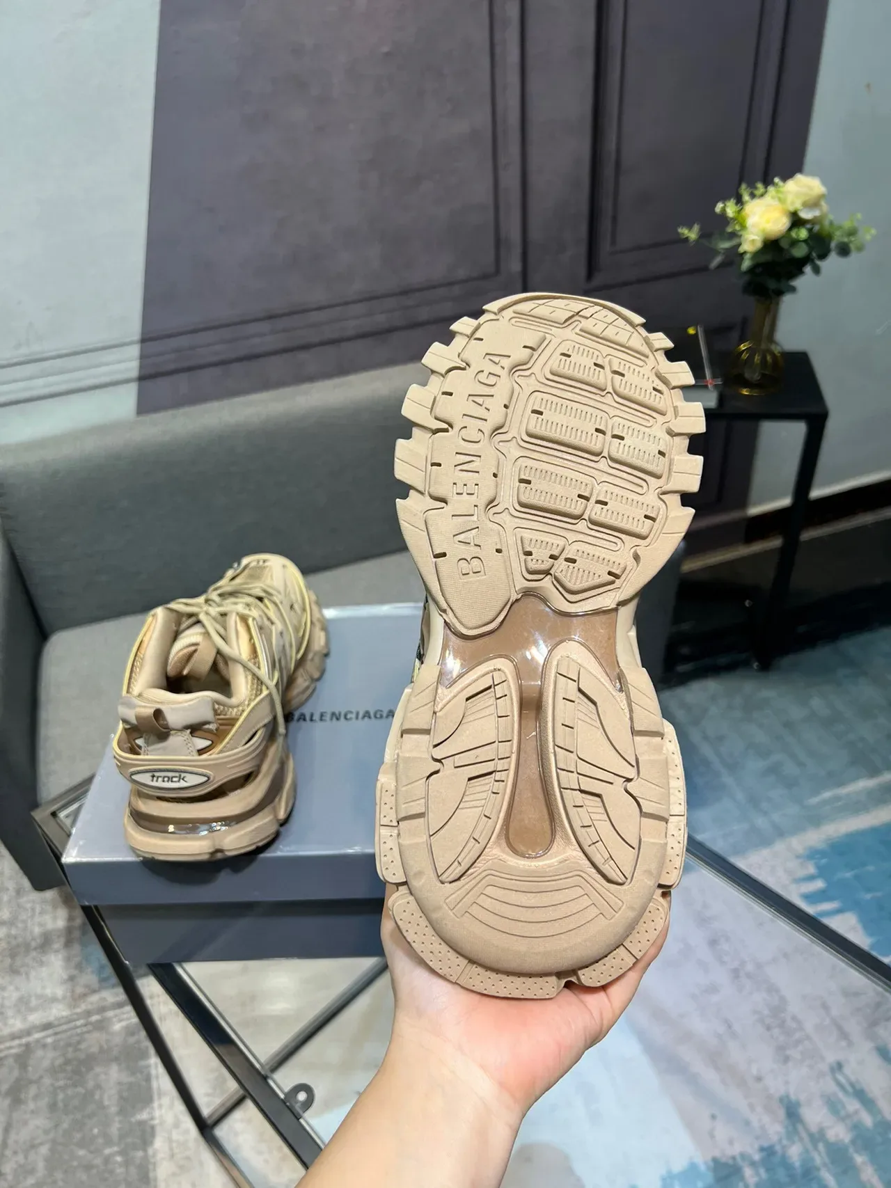 Balenciaga Runner Beige Cursive Logo Chunky Sneakers 7