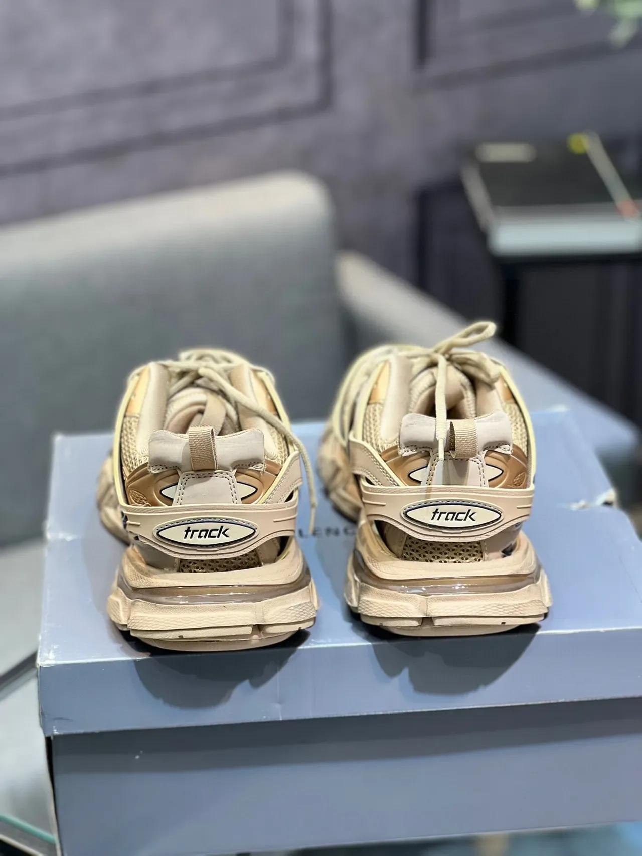Balenciaga Runner Beige Cursive Logo Chunky Sneakers 8