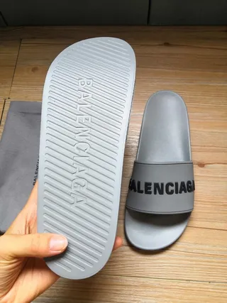 Balenciaga Slide Gris Noir Courroie Unique Large Logotype Audacieux Pantoufles 3