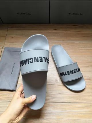 Balenciaga Slide Gris Noir Courroie Unique Large Logotype Audacieux Pantoufles 5