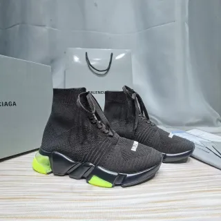 Balenciaga Speed Trainer Preto Amarelo Tricô Ajuste Meia Sola Esculpida Chunky Sneakers
