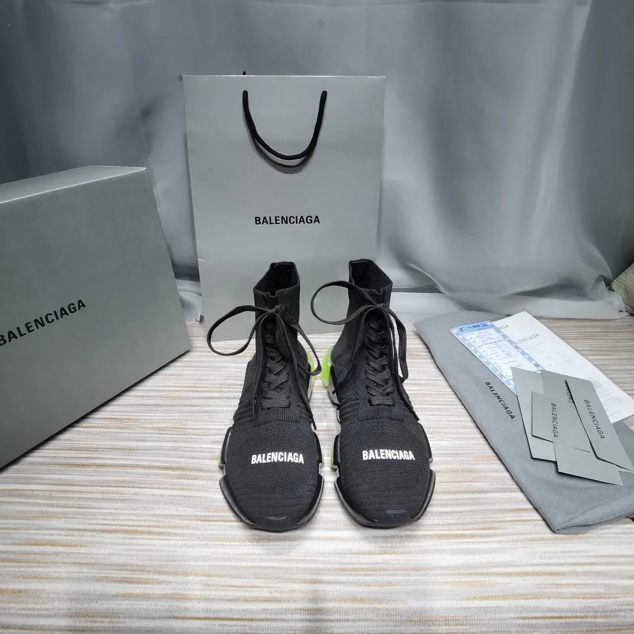 Balenciaga Speed Trainer Noir Jaune Maille Ajustement Chaussure Suela Sculptée Chunky Sneakers 8