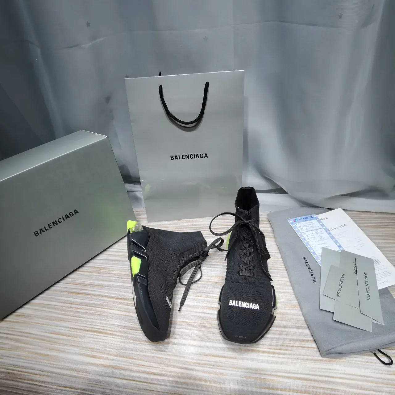 Balenciaga Speed Trainer Noir Jaune Maille Ajustement Chaussure Suela Sculptée Chunky Sneakers 9