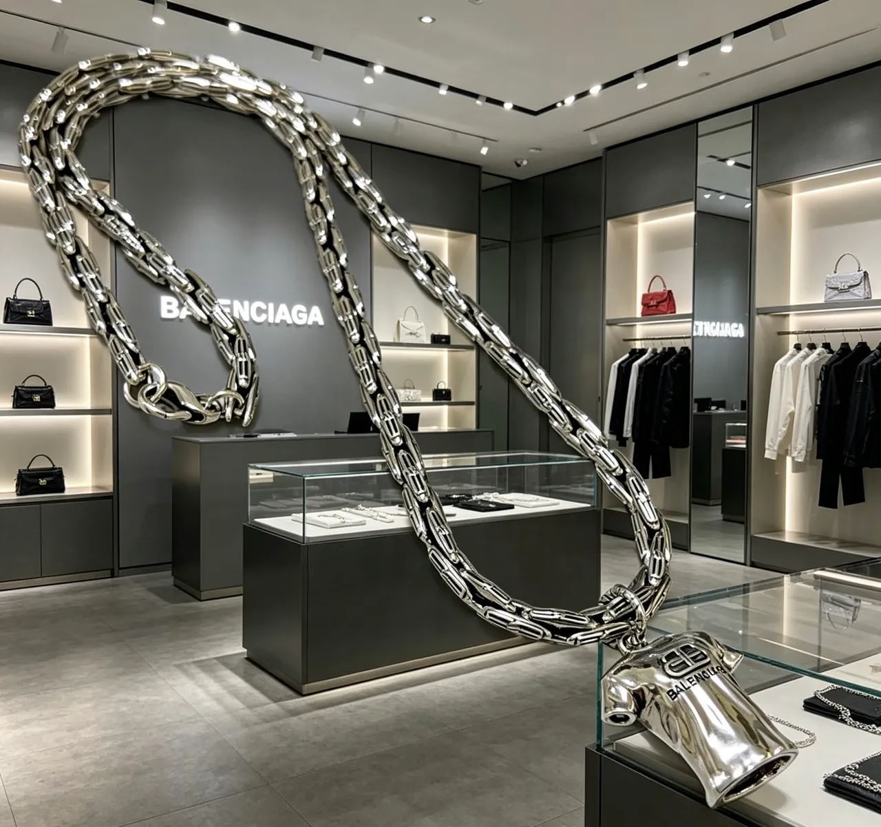 Balenciaga colar de camiseta T prata corrente de elos grossos pingente colar 4