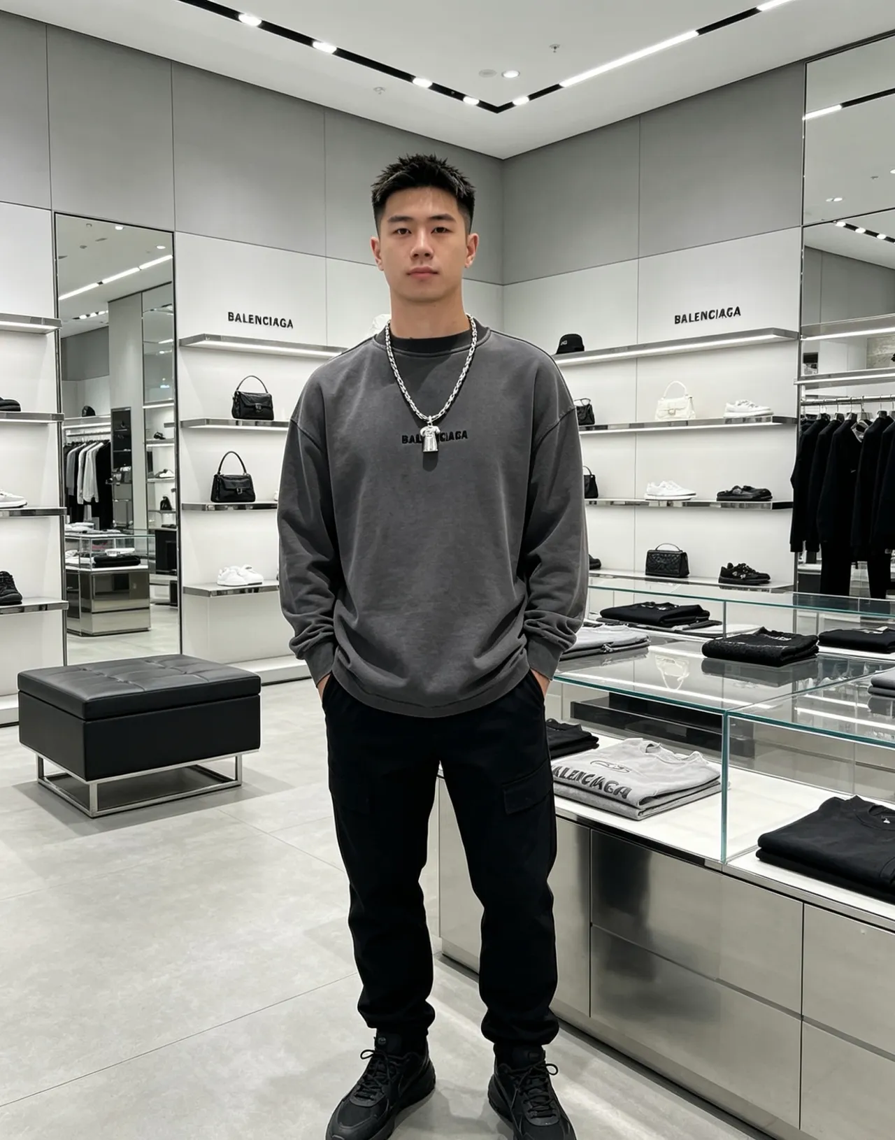 Balenciaga colar de camiseta T prata corrente de elos grossos pingente colar 5