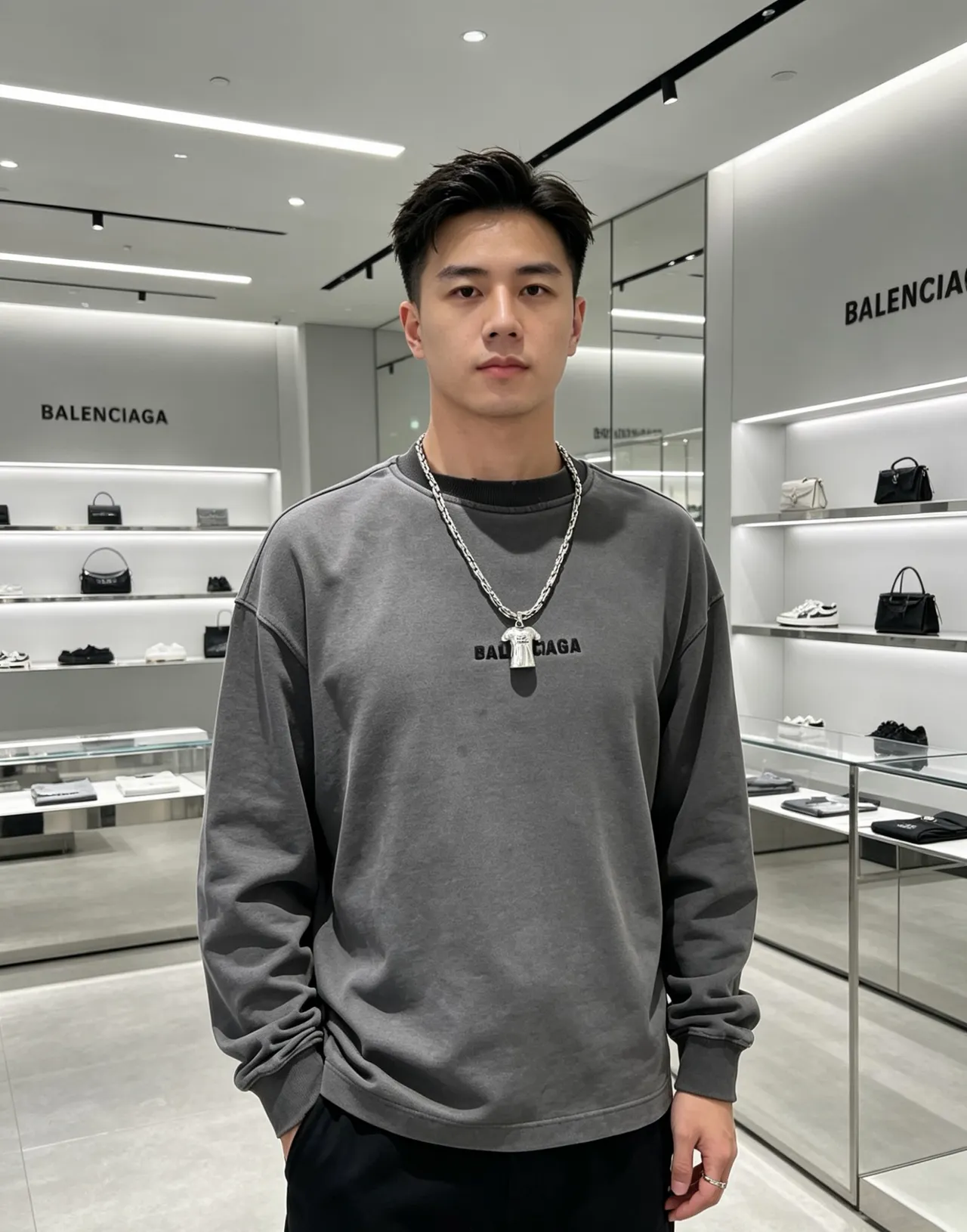 Balenciaga colar de camiseta T prata corrente de elos grossos pingente colar 7