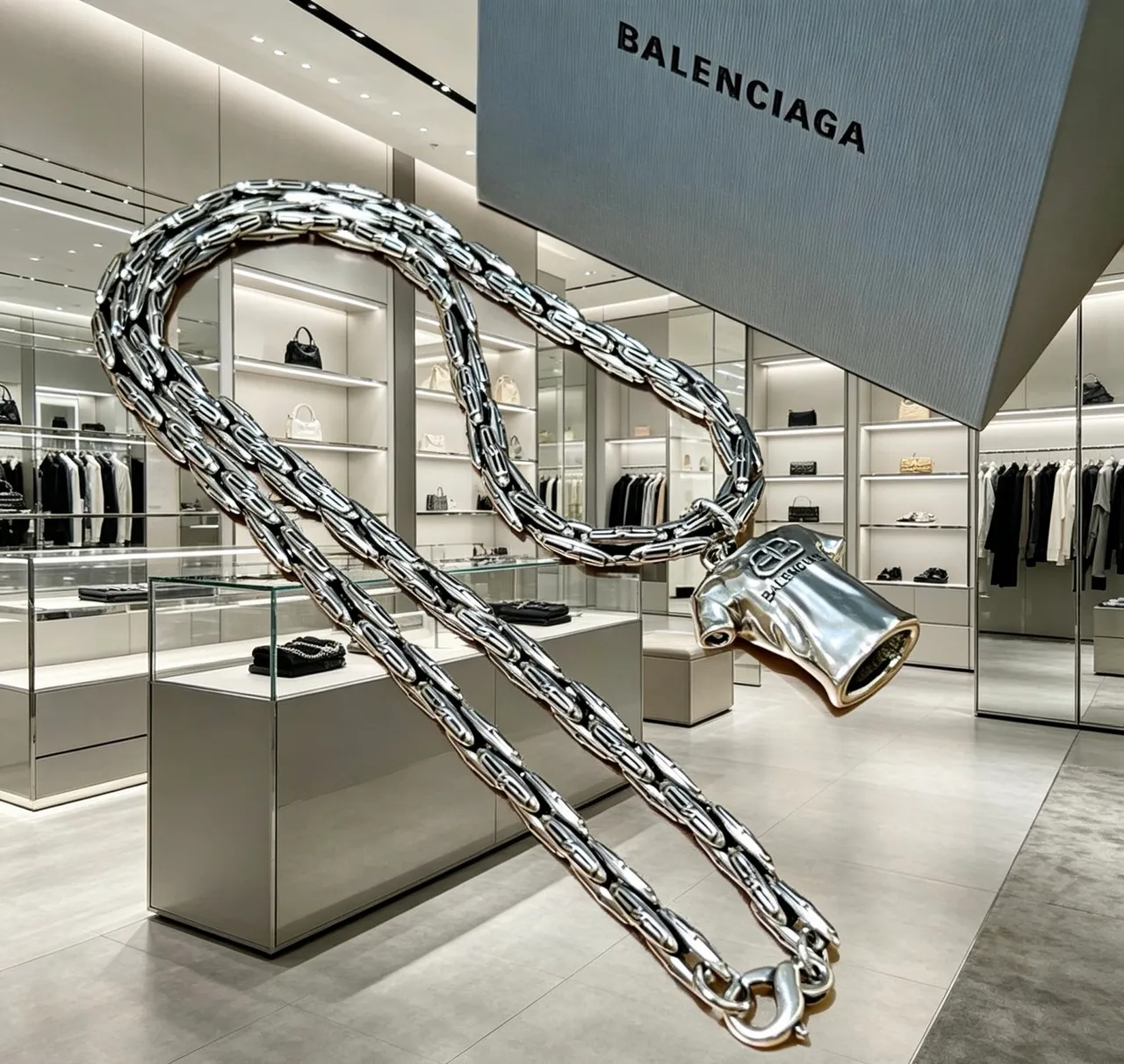 Balenciaga colar de camiseta T prata corrente de elos grossos pingente colar 8