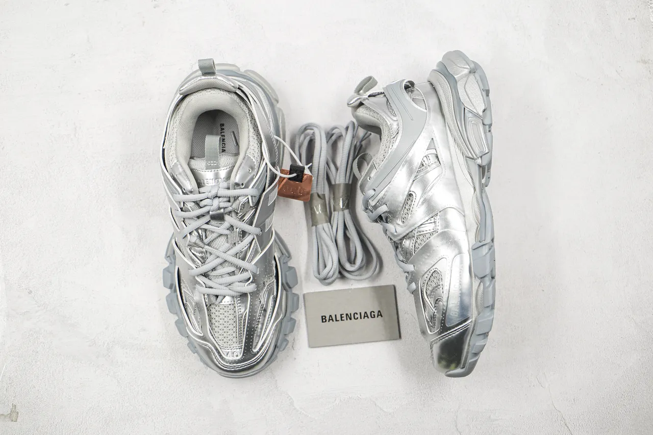 Balenciaga Track Trainer Metallic Silver Chunky Sneakers 8