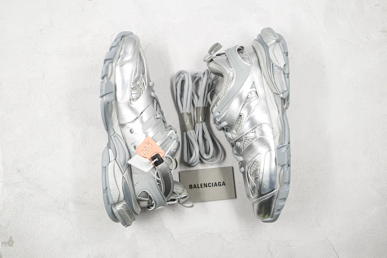 Balenciaga Track Trainer Metallic Silver Chunky Sneakers 9