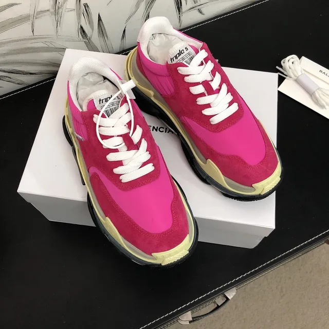 Balenciaga Triple S Tênis chunky fúcsia rosa amarelo cinza 2