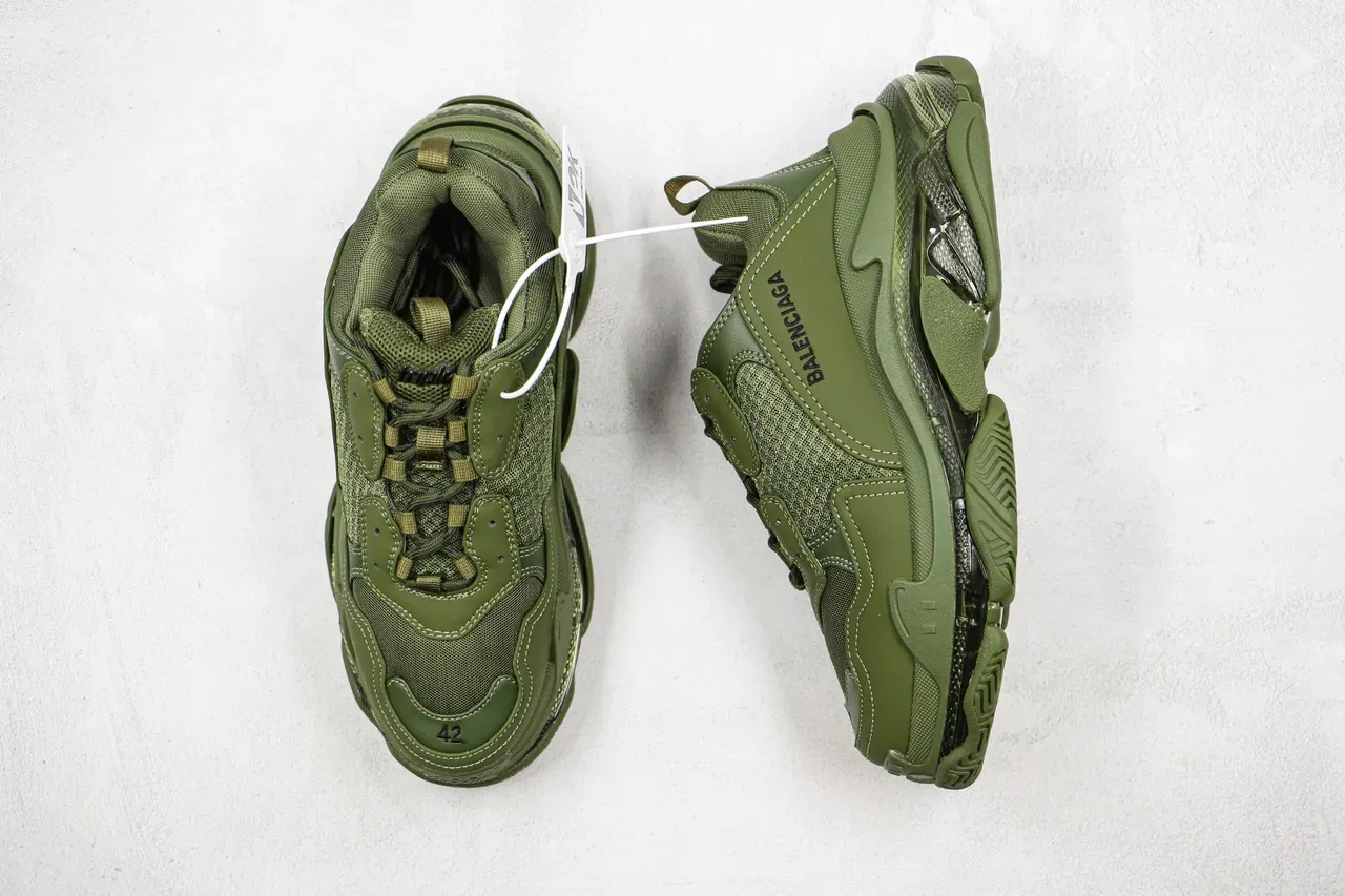 Balenciaga Triple S Olive Green Chunky Sneakers 8