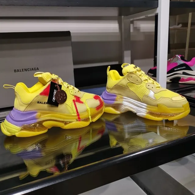 Balenciaga Triple S Amarelo Roxo Vermelho Salpicadura de tinta Tênis com sola grossa 7
