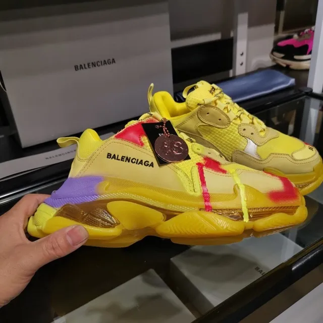 Balenciaga Triple S Amarelo Roxo Vermelho Salpicadura de tinta Tênis com sola grossa 8