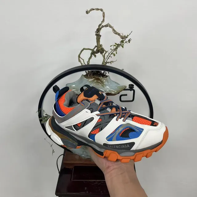 Balenciaga White Orange Sole Multi-Panel Cage Construction Chunky Sneakers 4