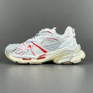 Balenciaga أبيض وأحمر شبكة وطبقة تركيبية علوية نحت متعدد الطبقات سميك كعب حذاء رياضي