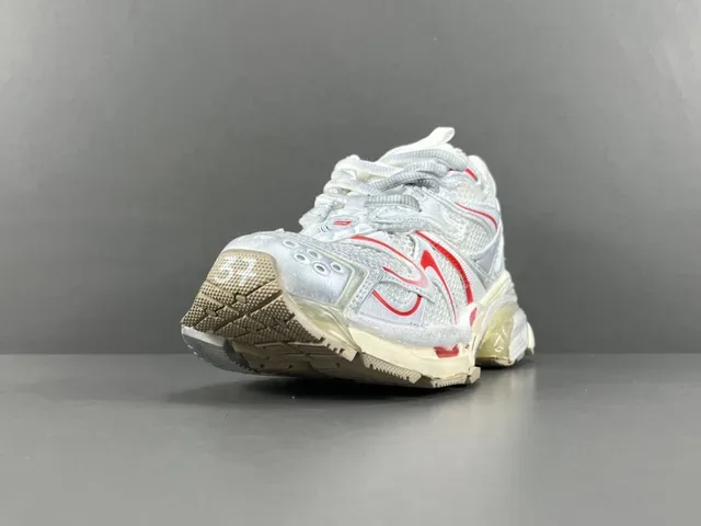 Balenciaga Branco e Vermelho Malha e Superposição Sintética Superior Esculturada Sola Multicamadas Sapatilhas Chunky 14