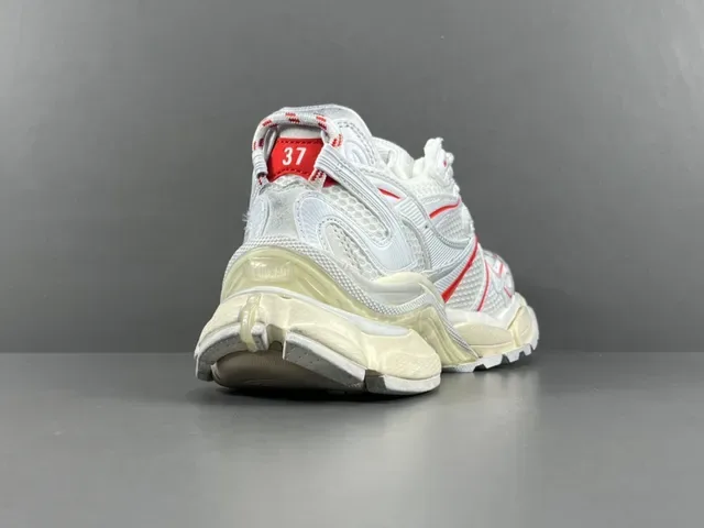 Balenciaga Branco e Vermelho Malha e Superposição Sintética Superior Esculturada Sola Multicamadas Sapatilhas Chunky 15