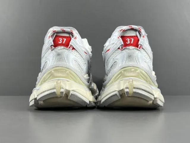 Balenciaga Branco e Vermelho Malha e Superposição Sintética Superior Esculturada Sola Multicamadas Sapatilhas Chunky 17