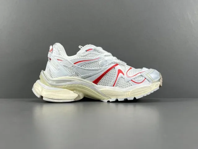 Balenciaga Branco e Vermelho Malha e Superposição Sintética Superior Esculturada Sola Multicamadas Sapatilhas Chunky 18