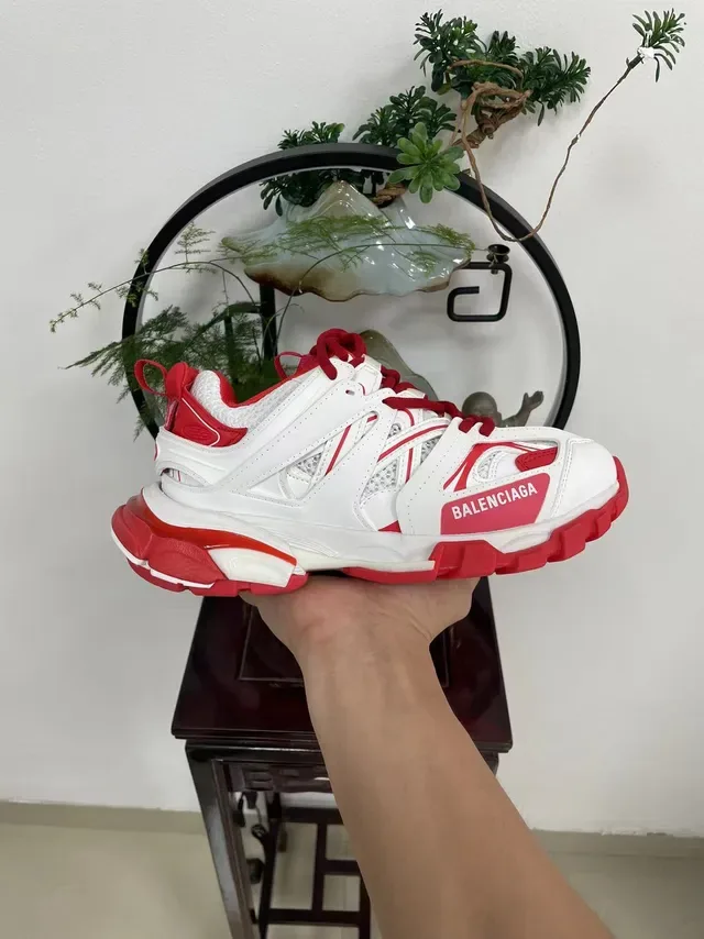 Balenciaga Sneakers Chunky Blanches Rouges Multi-Strap Cage Construction Suela Sculptée Densité Dupla 6