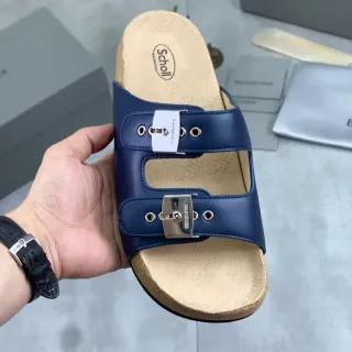 Balenciaga x Scholl नेवी ब्लू ड्यूल स्ट्रैप कॉर्क सोल स्लिपर्स