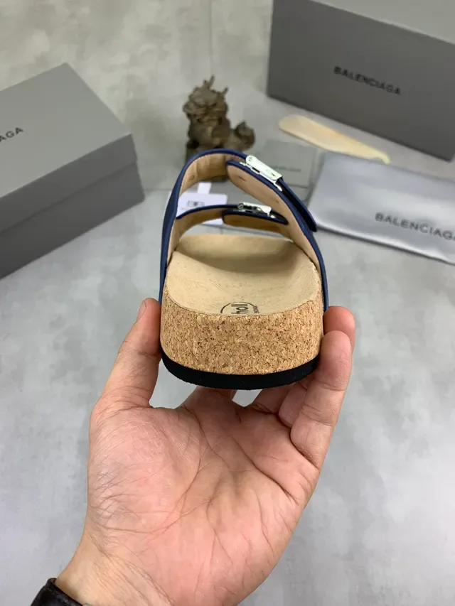 Balenciaga x Scholl Chaussons Bleu Marine à Double Bride Semelle en Liège 3
