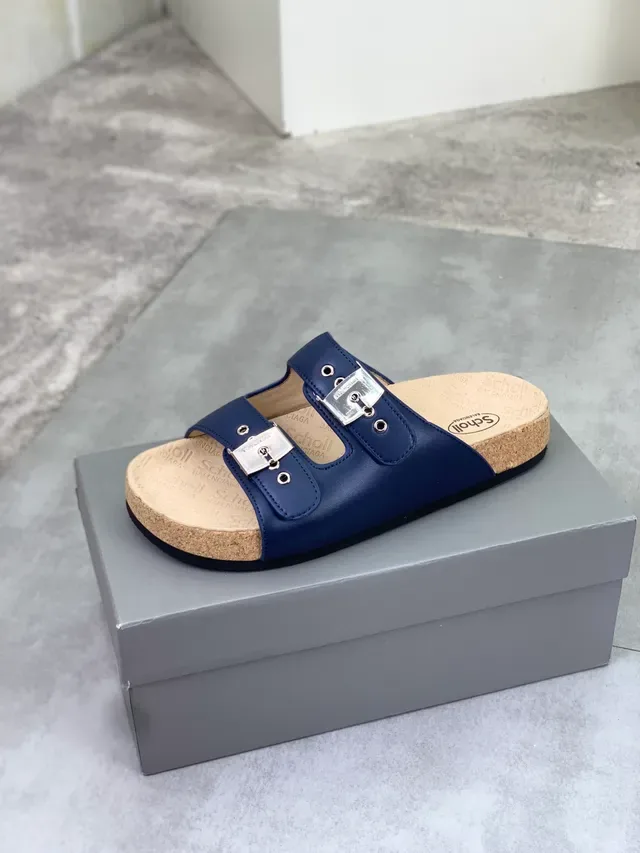 Balenciaga x Scholl Chaussons Bleu Marine à Double Bride Semelle en Liège 4