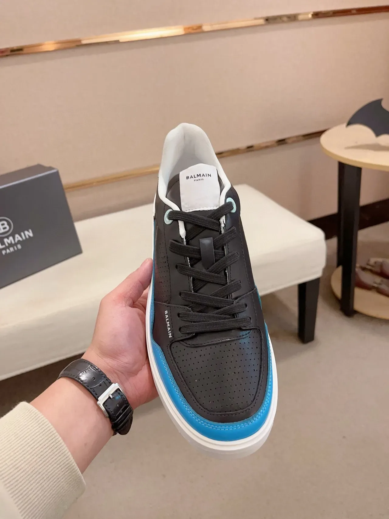 Balmain B-Court Black and Blue Platform Lifestyle Sneakers 2