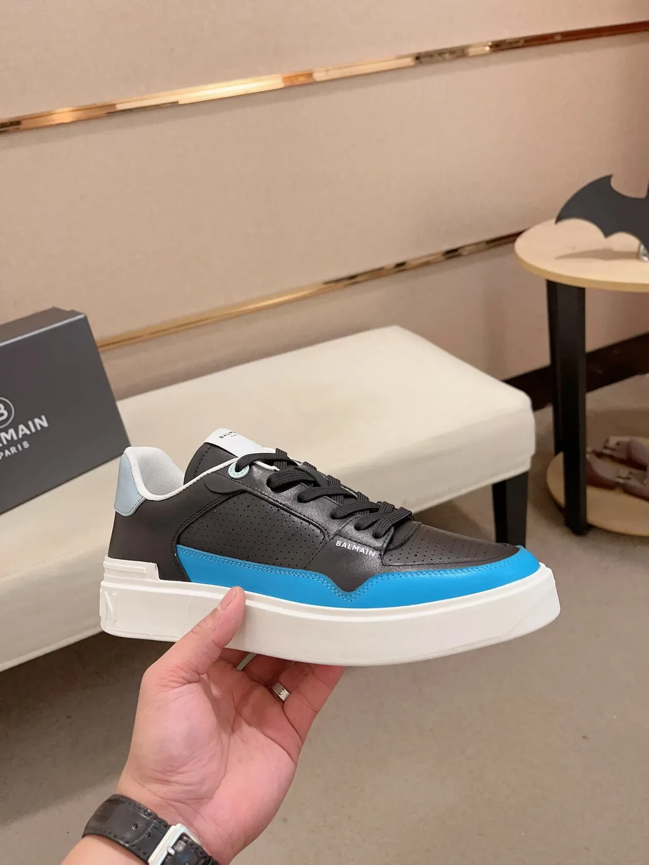 Balmain B-Court Black and Blue Platform Lifestyle Sneakers 4