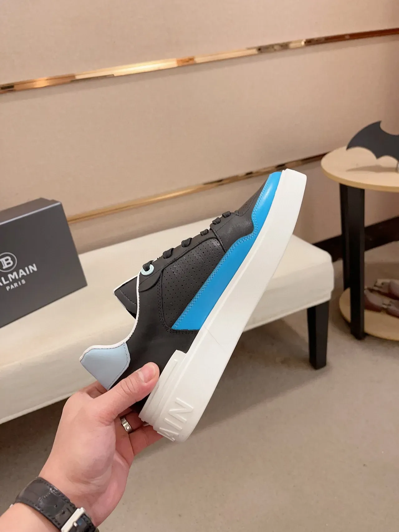 Balmain B-Court Black and Blue Platform Lifestyle Sneakers 5