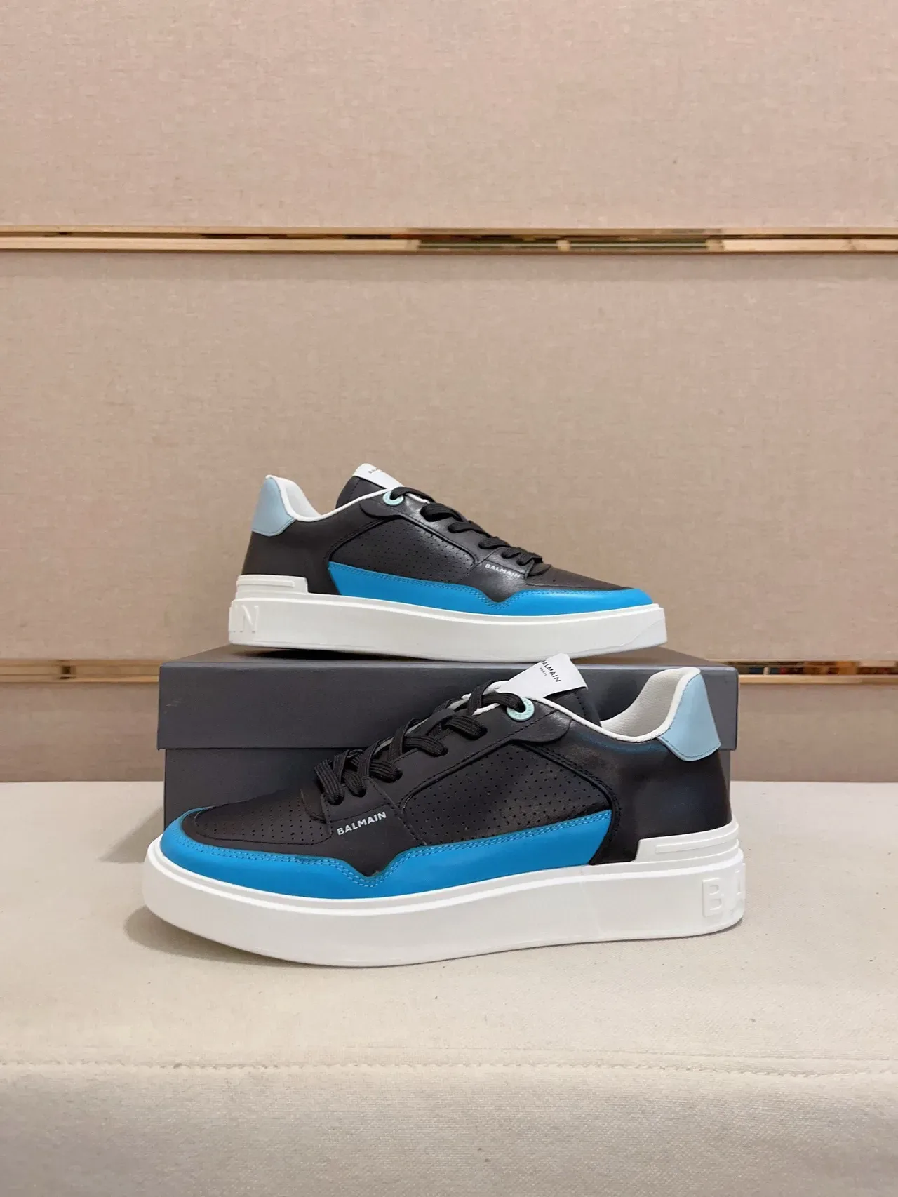 Balmain B-Court Black and Blue Platform Lifestyle Sneakers 7