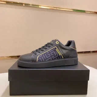Balmain B-Court Black and Gold Geometric Panel Lifestyle Sneakers