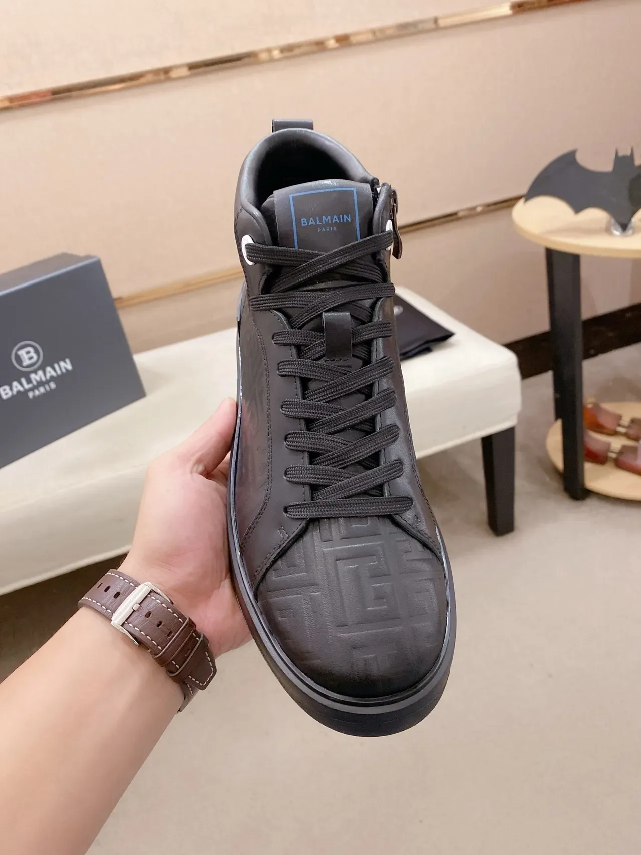 Balmain B-Court Chaussure lifestyle noire High-Top Embossed Greek Key 5