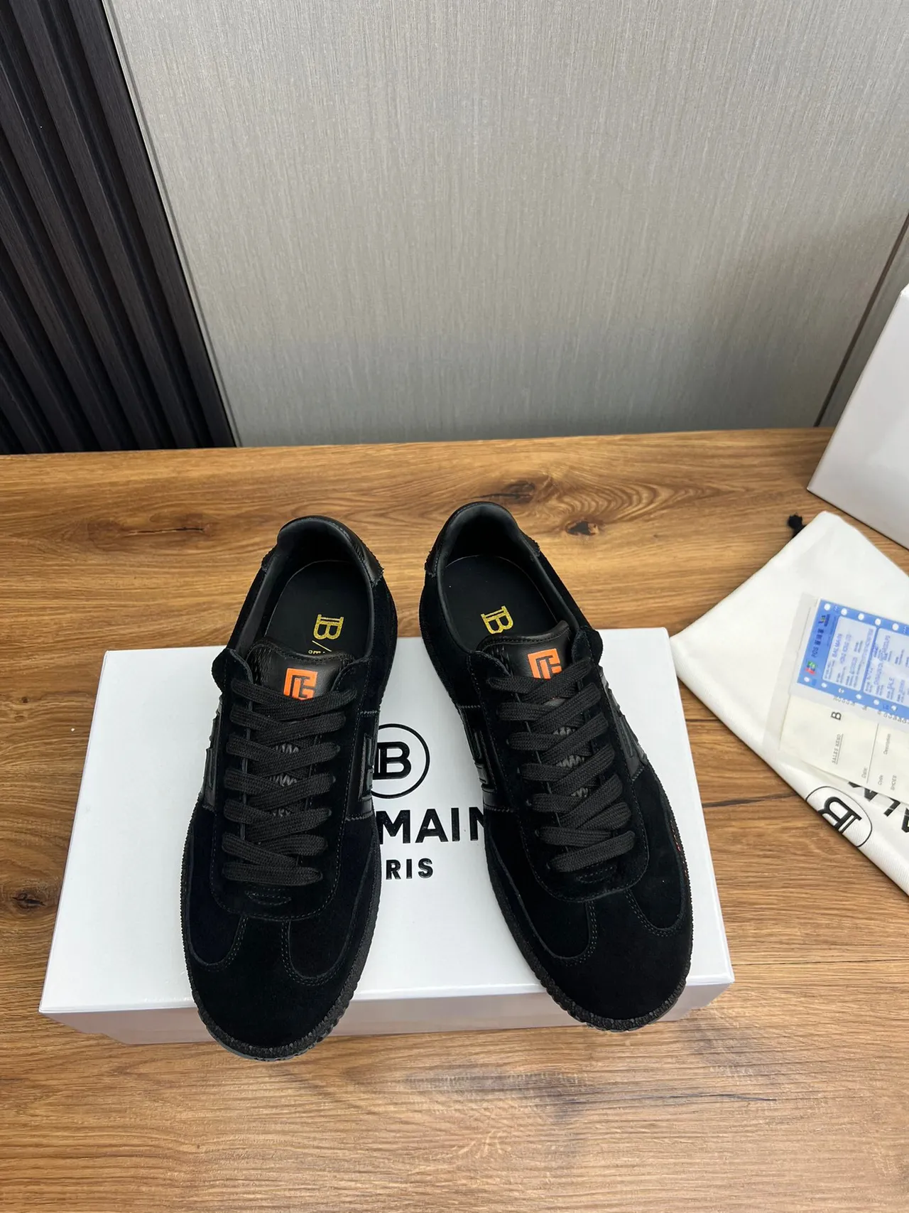 Balmain B-Court Black Suede Orange Logo Lifestyle Sneakers 2