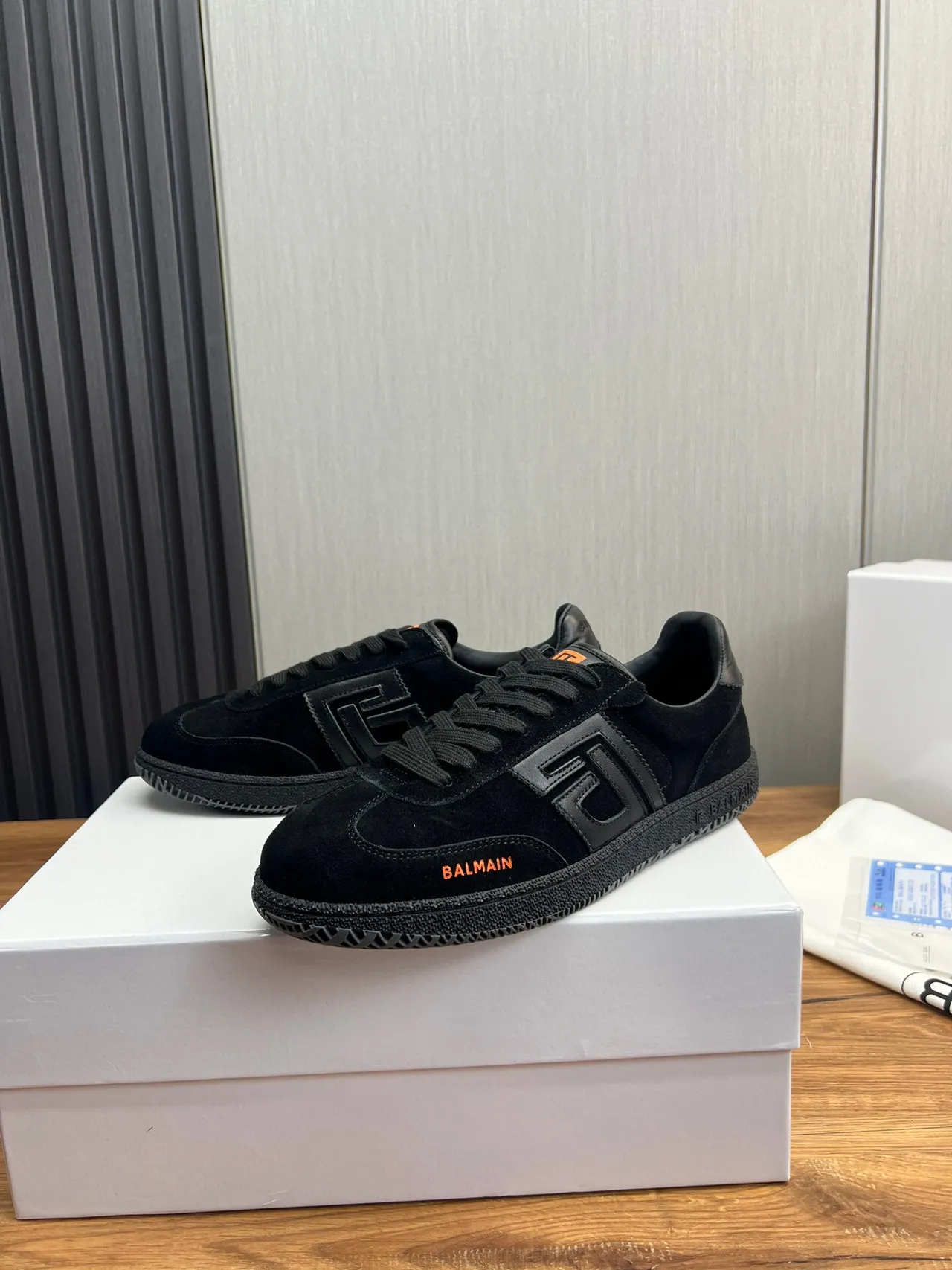 Balmain B-Court Black Suede Orange Logo Lifestyle Sneakers 3
