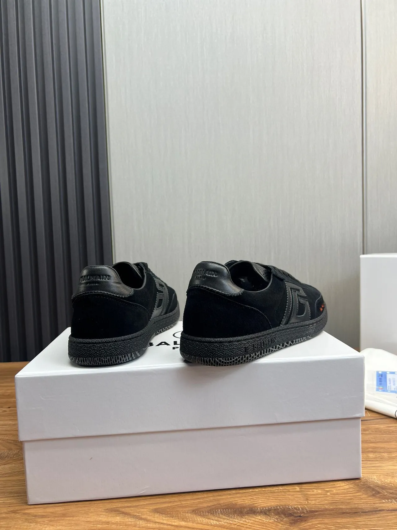 Balmain B-Court Black Suede Orange Logo Lifestyle Sneakers 5