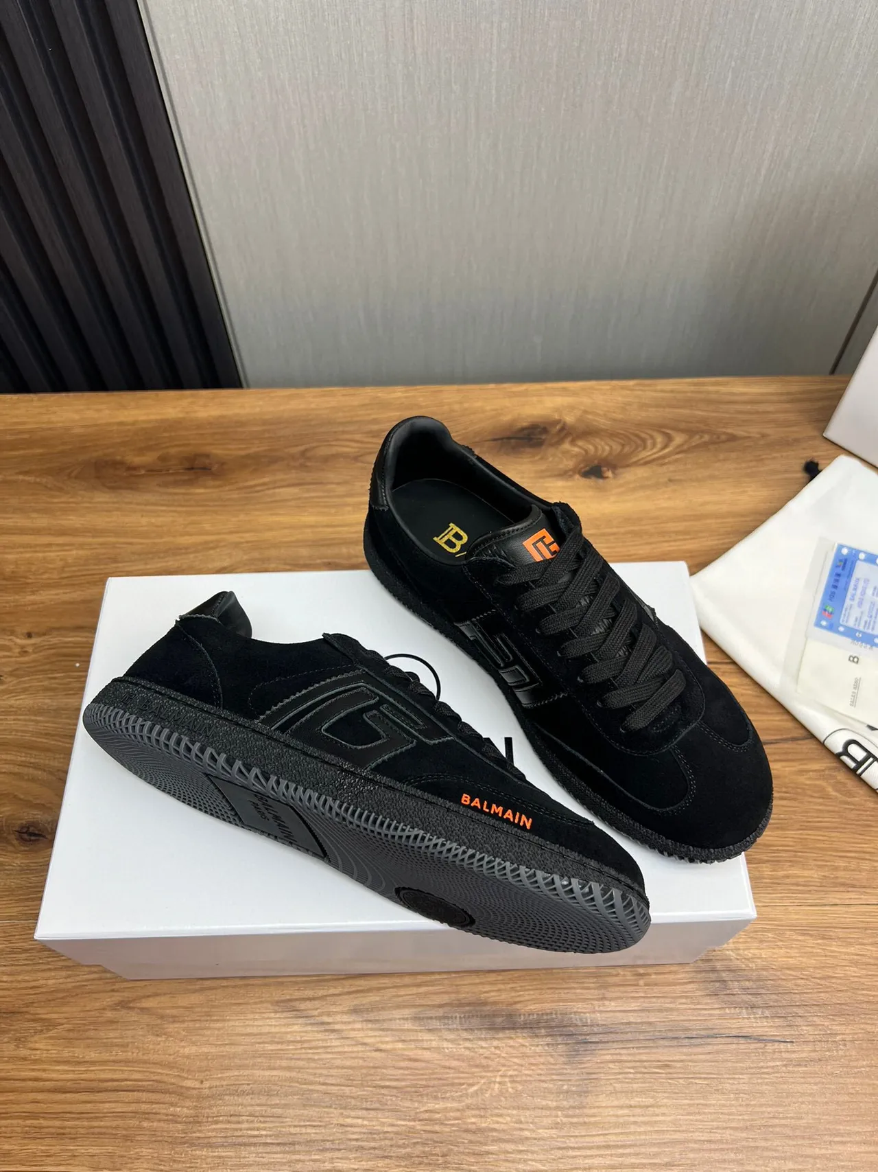 Balmain B-Court Black Suede Orange Logo Lifestyle Sneakers 6