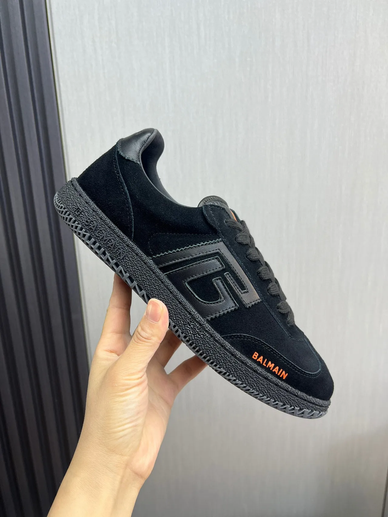 Balmain B-Court Black Suede Orange Logo Lifestyle Sneakers 7
