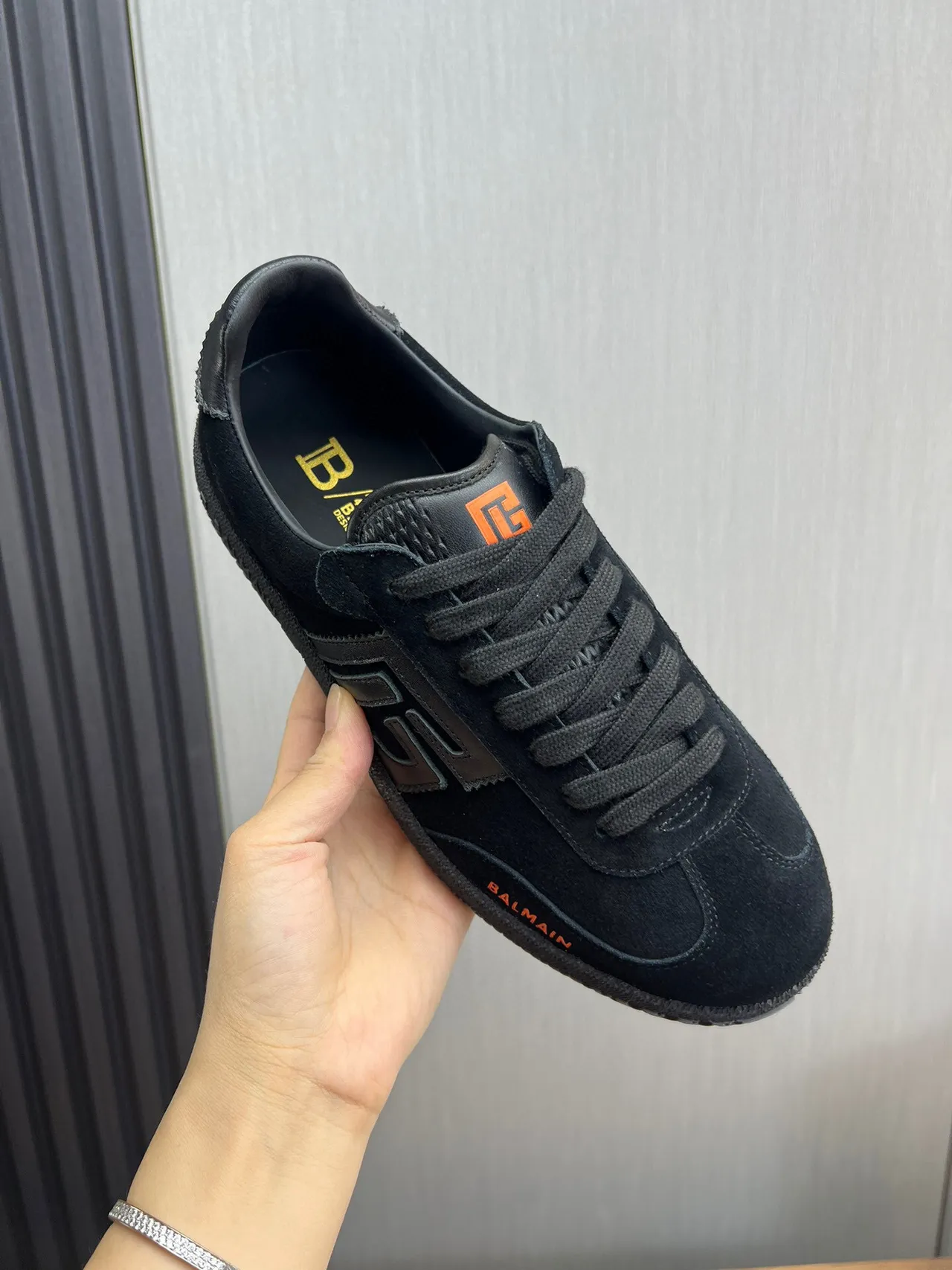 Balmain B-Court Black Suede Orange Logo Lifestyle Sneakers 8