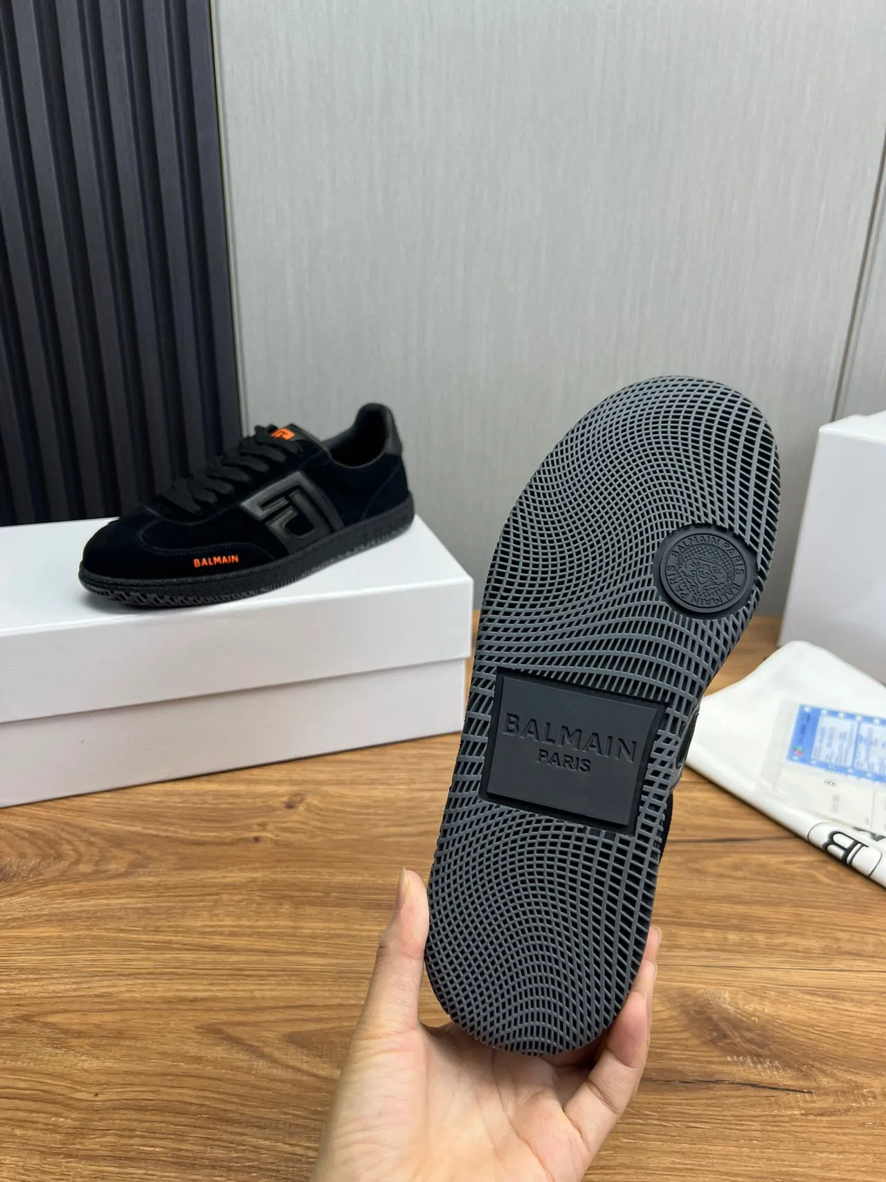 Balmain B-Court Black Suede Orange Logo Lifestyle Sneakers 9