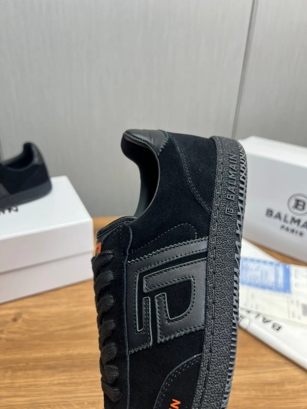 Balmain B-Court Black Suede Orange Logo Lifestyle Sneakers 10