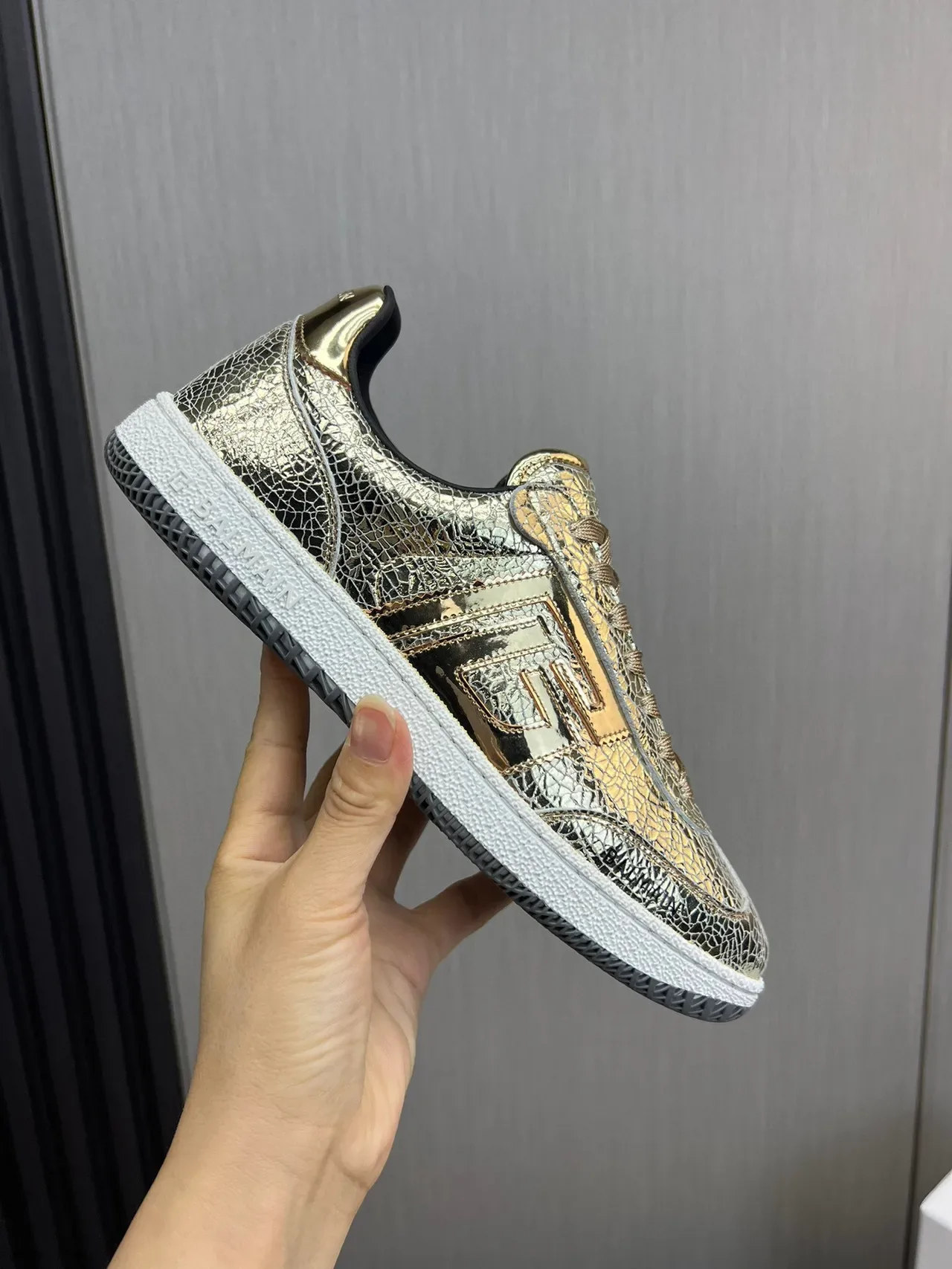 Balmain B-Court Metallic Cracked Leather Gold Black Lifestyle Sneakers 7