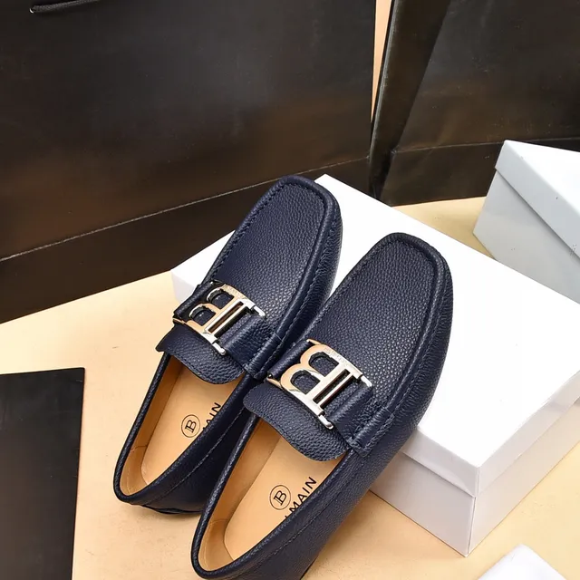 Balmain B-Court Navy Peppled Leather Loafers 2