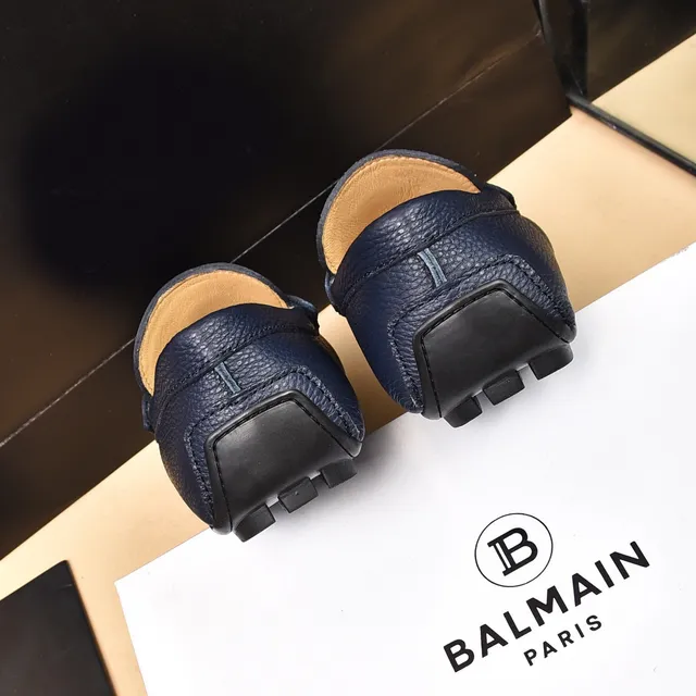 Balmain B-Court Navy Peppled Leather Loafers 3