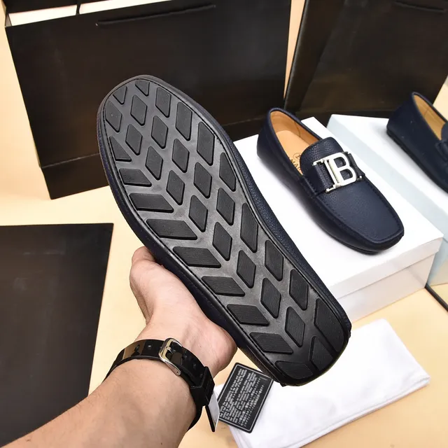 Balmain B-Court Navy Peppled Leather Loafers 4