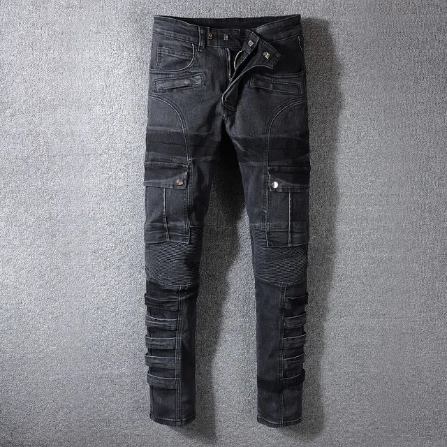 Balmain Black Cargo-Pocket Ribbed-Knit Paneling Jeans 2