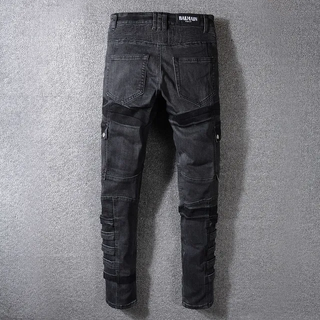 Balmain Black Cargo-Pocket Ribbed-Knit Paneling Jeans 11
